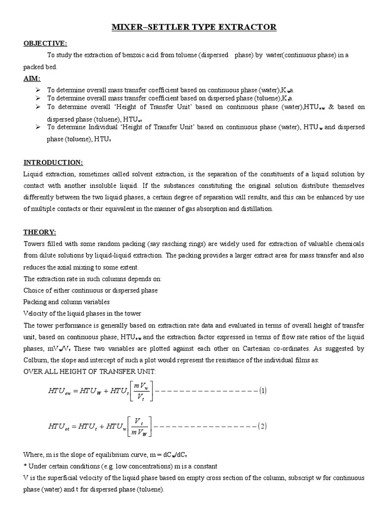 Mixer Settler Type Extraction PDF Phase (Matter) Physical Sciences