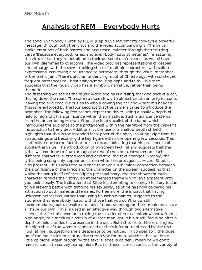 Analysis of REM Everybody Hurts PDF Narrative Stereotypes