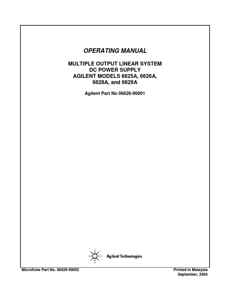 Operating Manual: Multiple Output Linear System DC Power Supply AGILENT ...