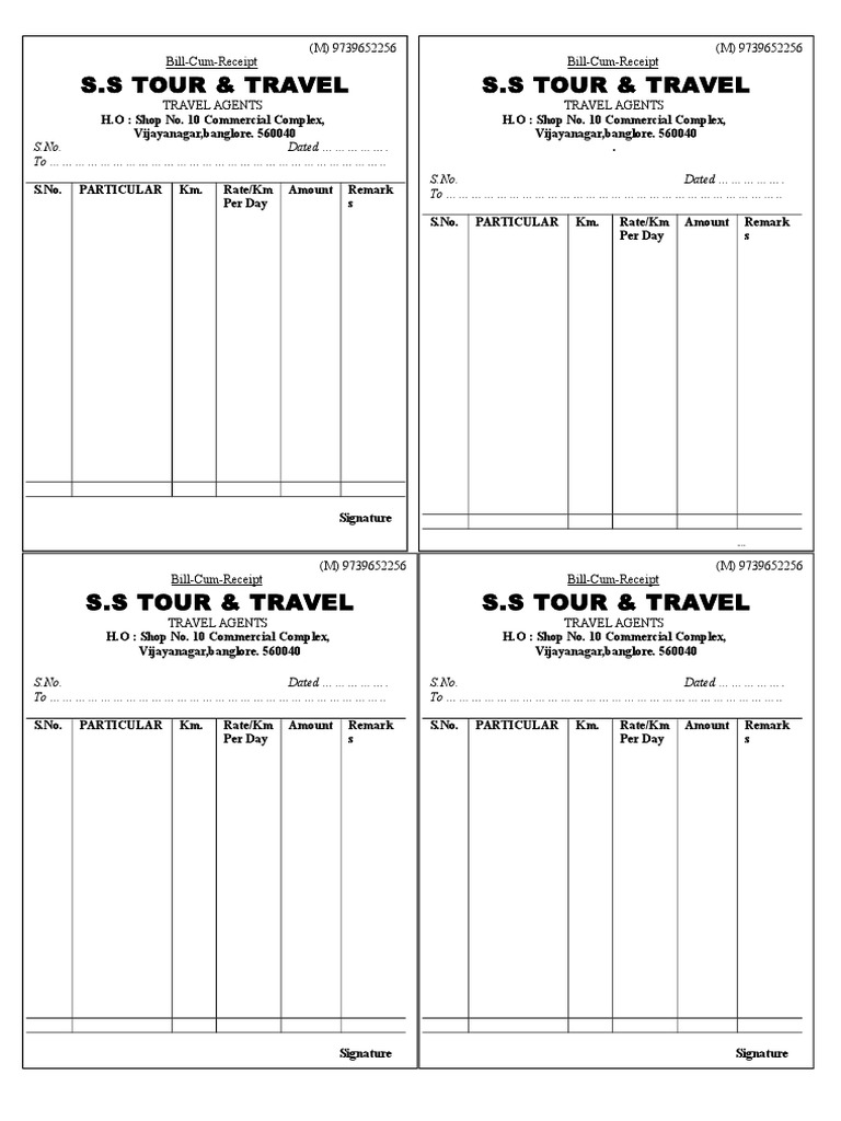 Bill-Cum-Receipt for Viraj Tours | PDF