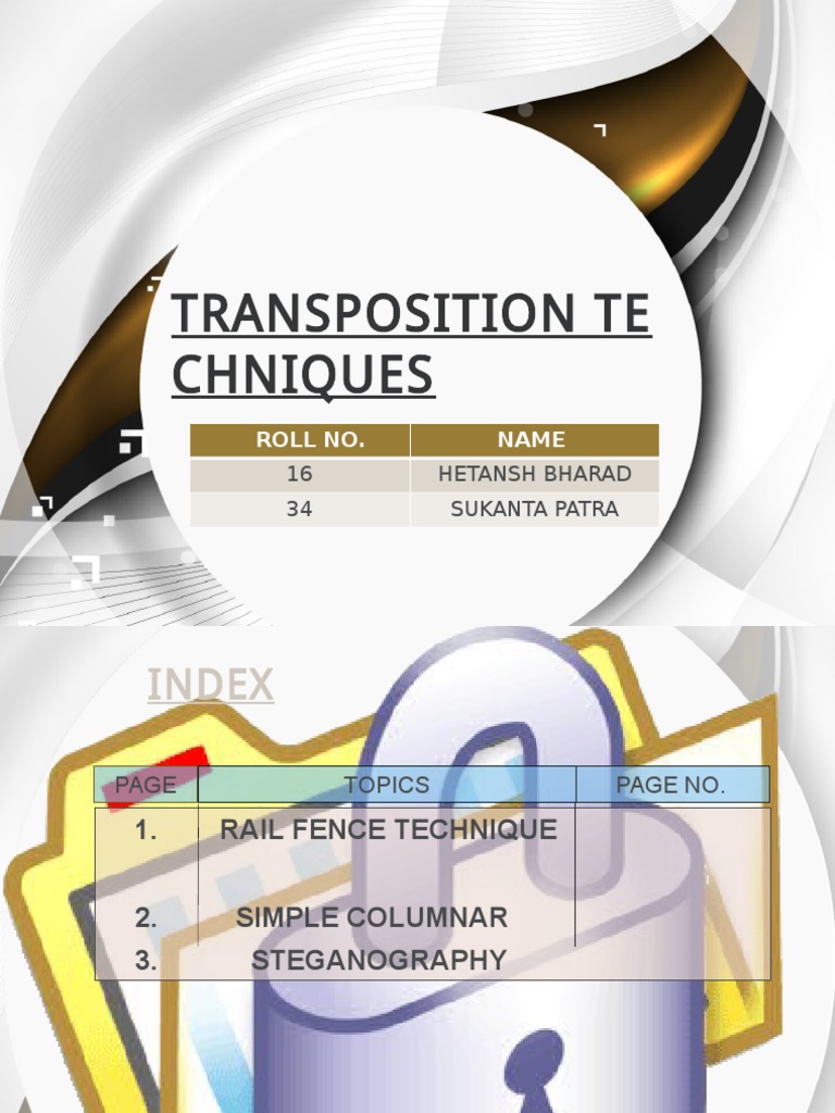 Transposition Techniques in Cryptography | PDF | Cipher | Cryptography