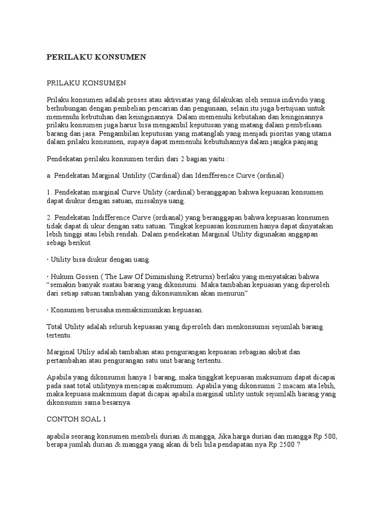 Contoh Soal Total Utility Dan Marginal Utility Contoh