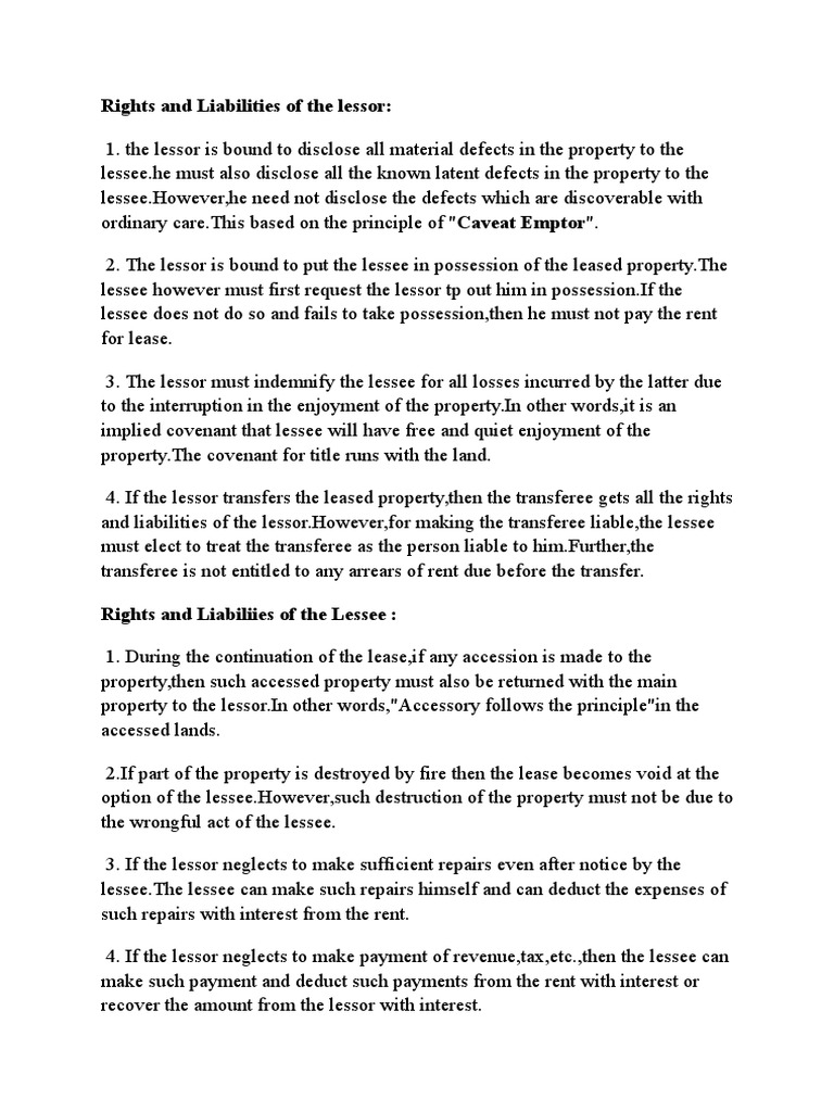 Lessor and Lessee Rights Overview | PDF | Lease | Real Property Law