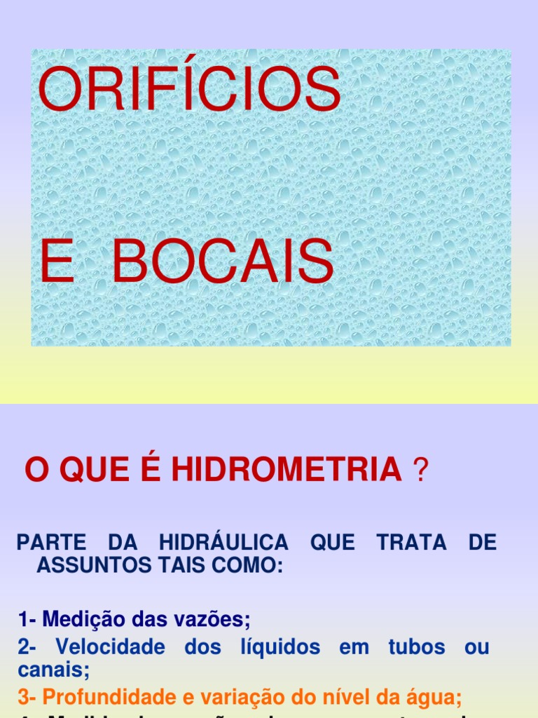Aula 6 Bocais e Orificios | PDF | Descarga (hidrologia) | Mecânica dos ...
