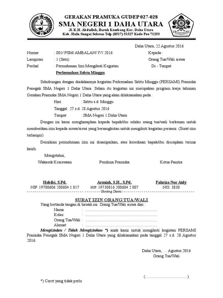 Contoh Surat Izin Orang Tua Untuk Kegiatan Simak Gambar