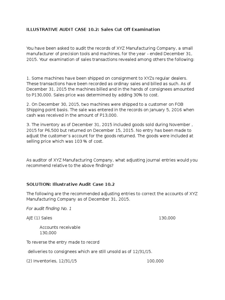 Sales Cut Off Audit Case Study | PDF | Bad Debt | Money