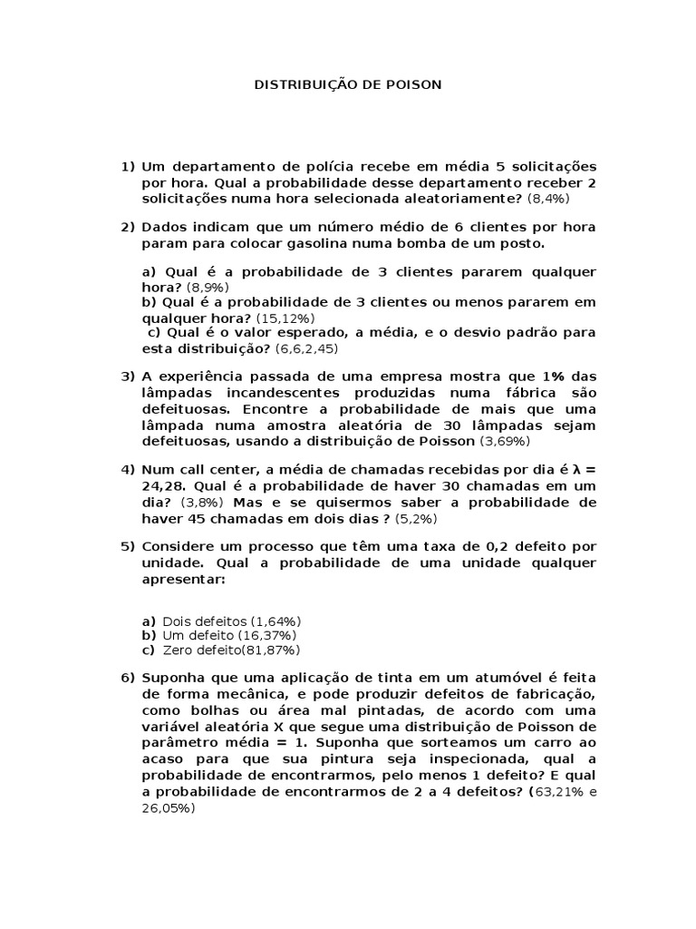 Probabilidades na Distribuição de Poisson | PDF | Média | Distribuição ...