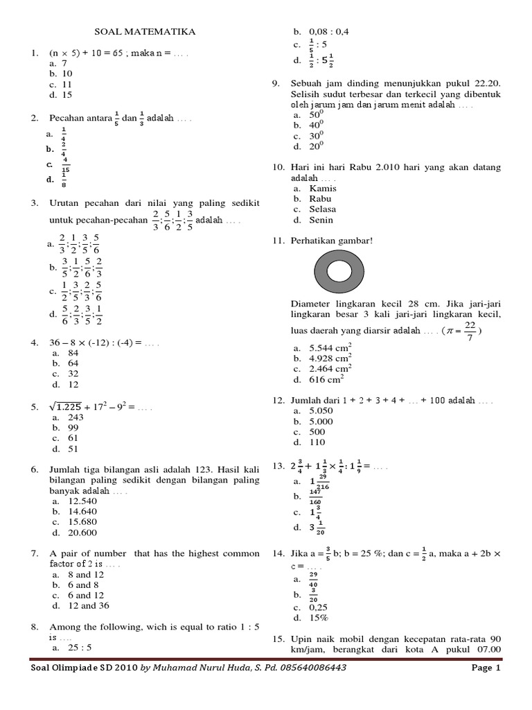 Download Soal Olimpiade Matematika Sd Homecare24