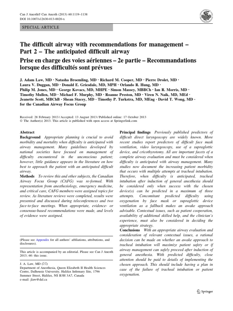 Anticipating and Managing the Difficult Airway: A Comprehensive Review ...
