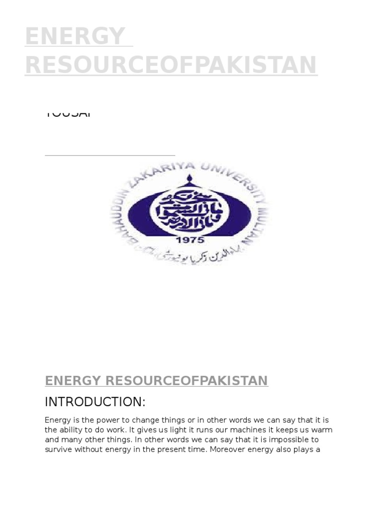 Energy Resources of Pakistan | PDF