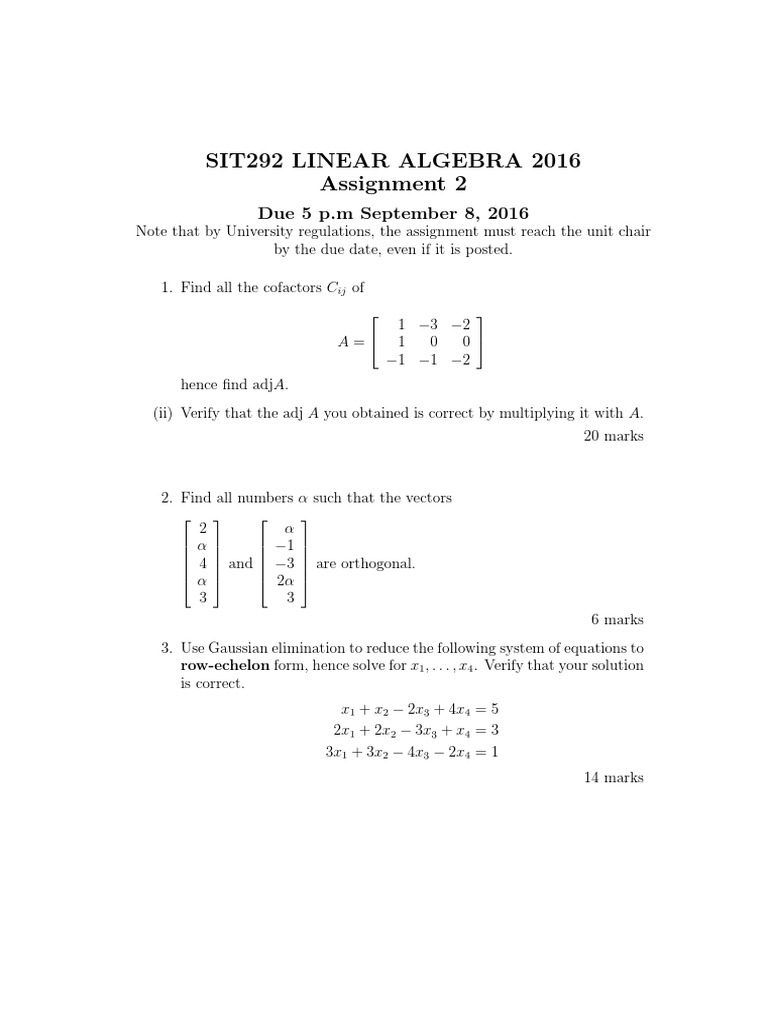 Linear Algebra Assignment 2016 | PDF | Science & Mathematics | Computers