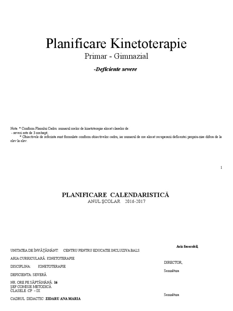Planificare Kinetoterapie 2014 2015