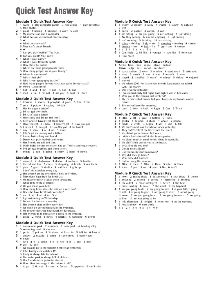 Module 5 Quick Test Answer Key Module 1 Quick Test Answer Key | PDF ...