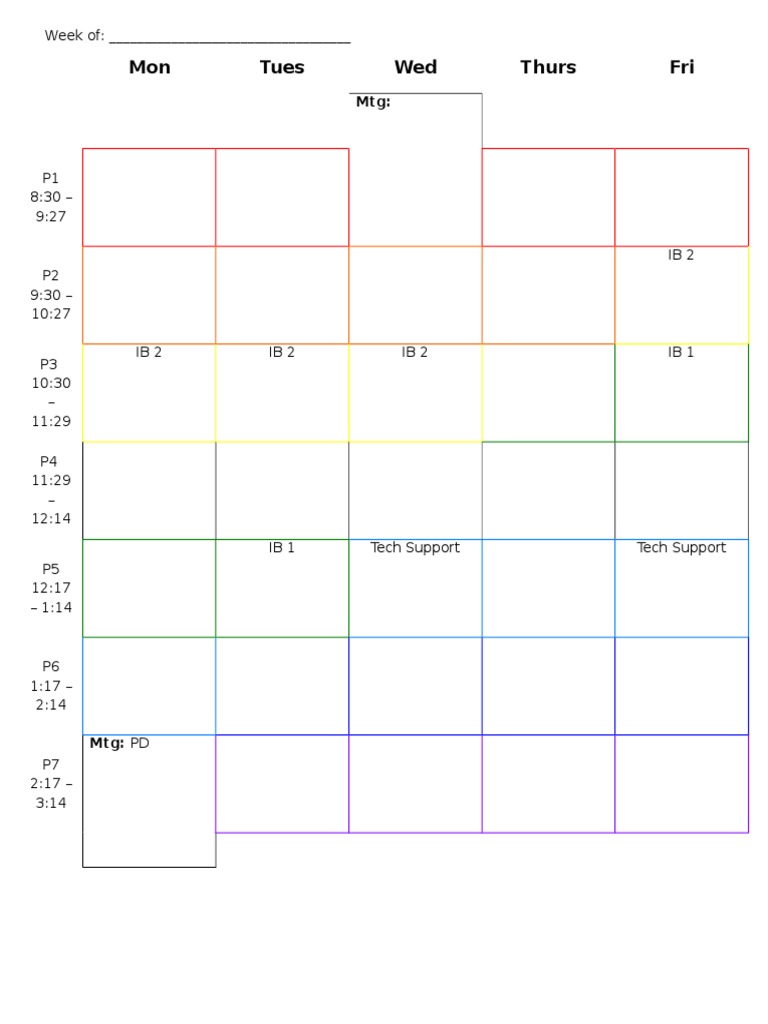 Mon Tues Wed Thurs Fri: Week Of | PDF