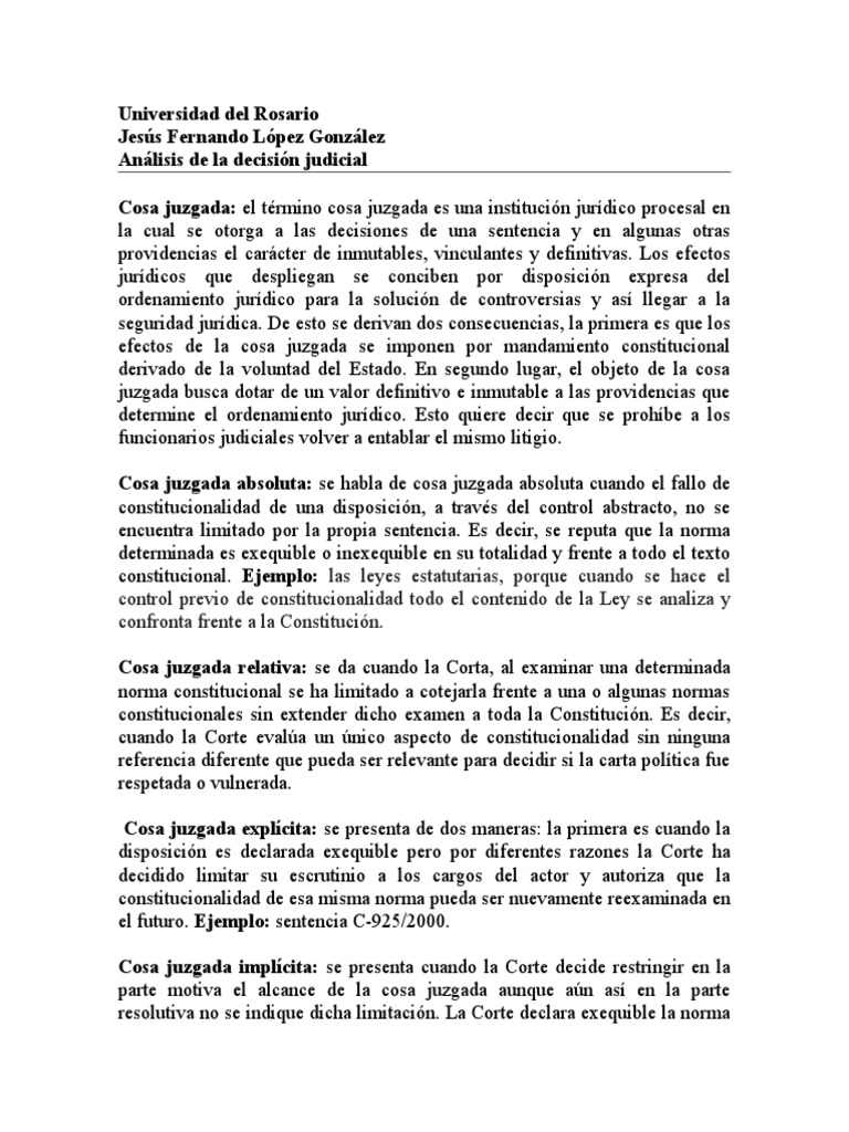 Cosa Juzgada y Ejemplos. Res Judicata Constitución