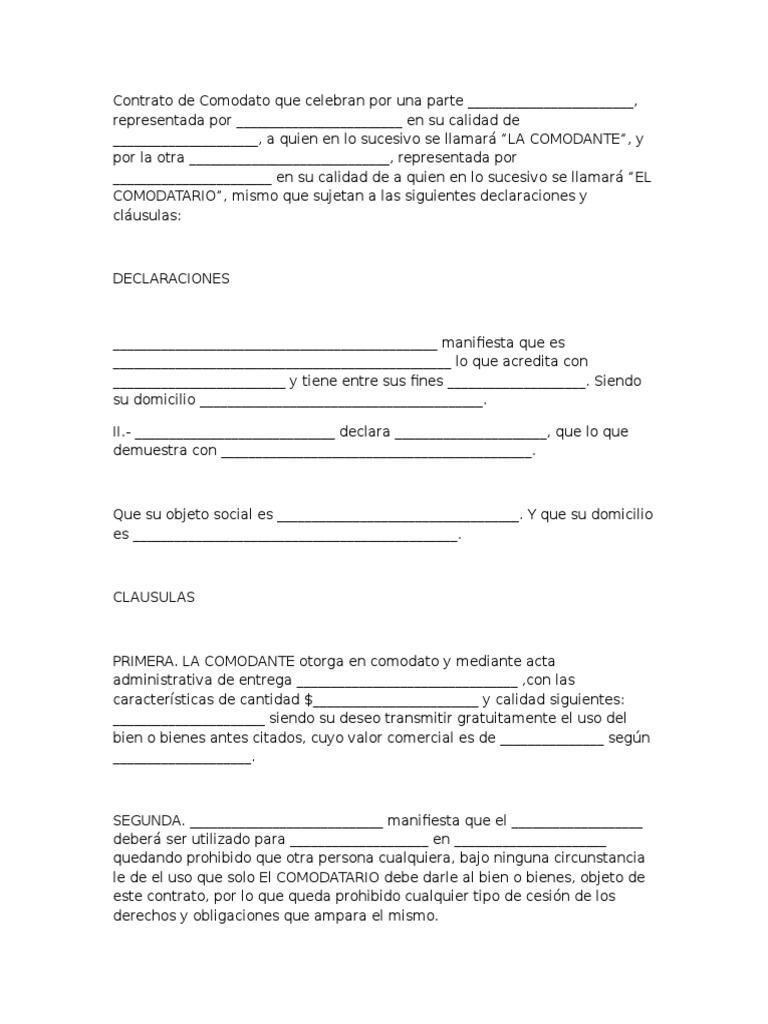 Contrato de Comodato Póliza de seguros Gobierno