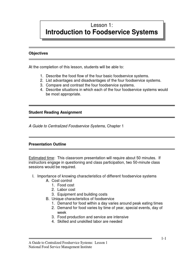 Lesson1 Introduction To Foodservice System | PDF | Foodservice ...