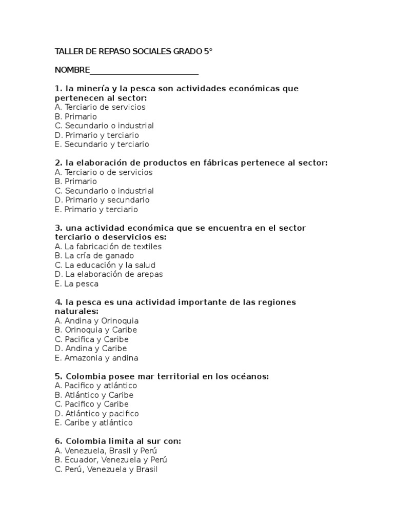 Taller de Repaso Sociales Grado 5 | PDF | Alcalde | Mapa