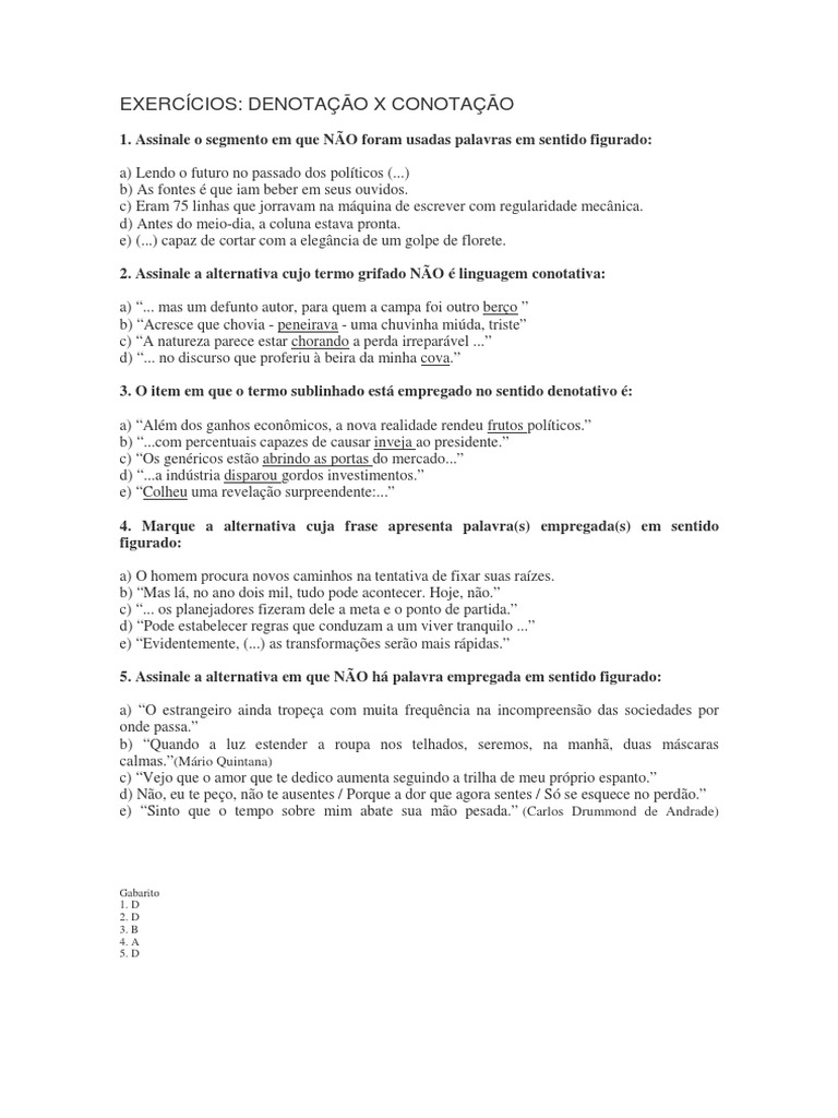 Exercícios de Denotação e Conotação | PDF | Juvenil