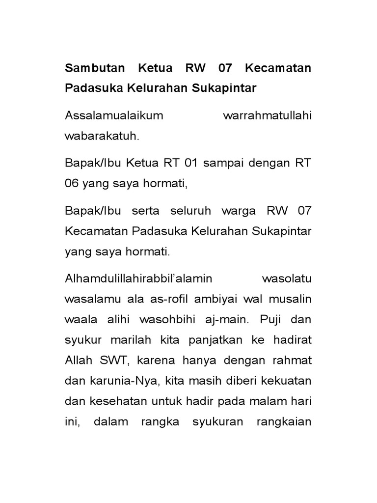 Sambutan Ketua Rw