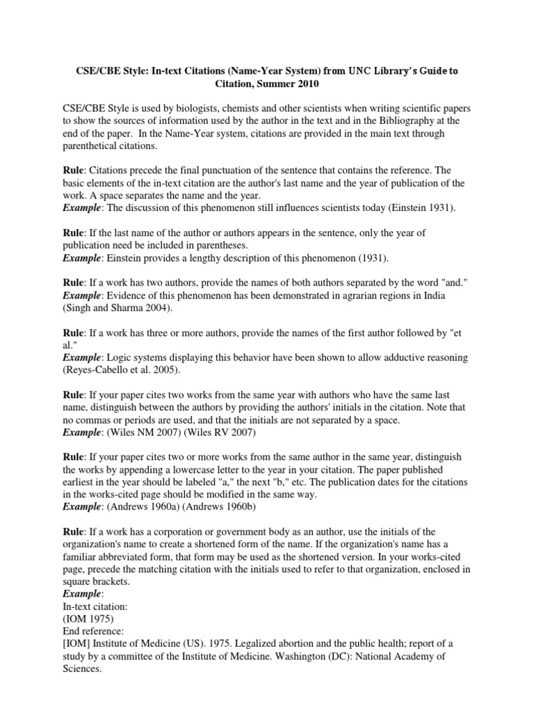 CSE CBE Citation Rules Citation Reference