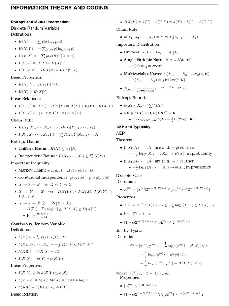 Information Theory Summary Pdf