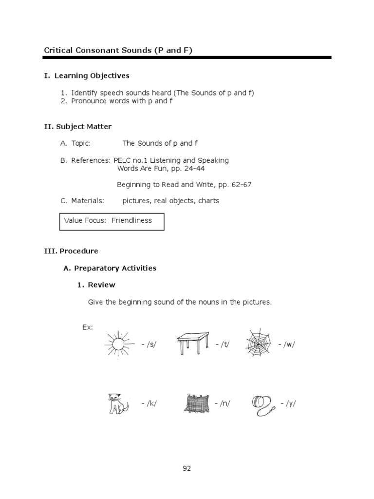 Grade 2 English Speaking Revised Critical Consonant Sounds P and F | PDF