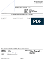 Certificate of Analysis: Lead Water Sample Analysis Summary