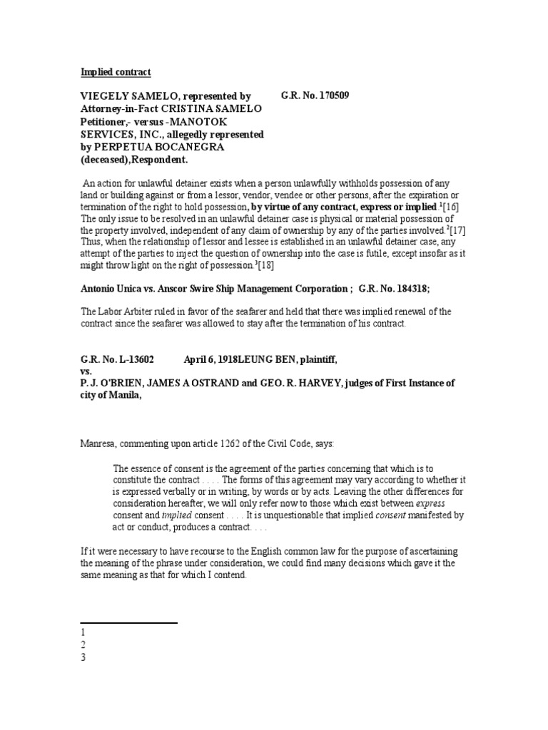 Implied Contract | PDF | Lease | Common Law