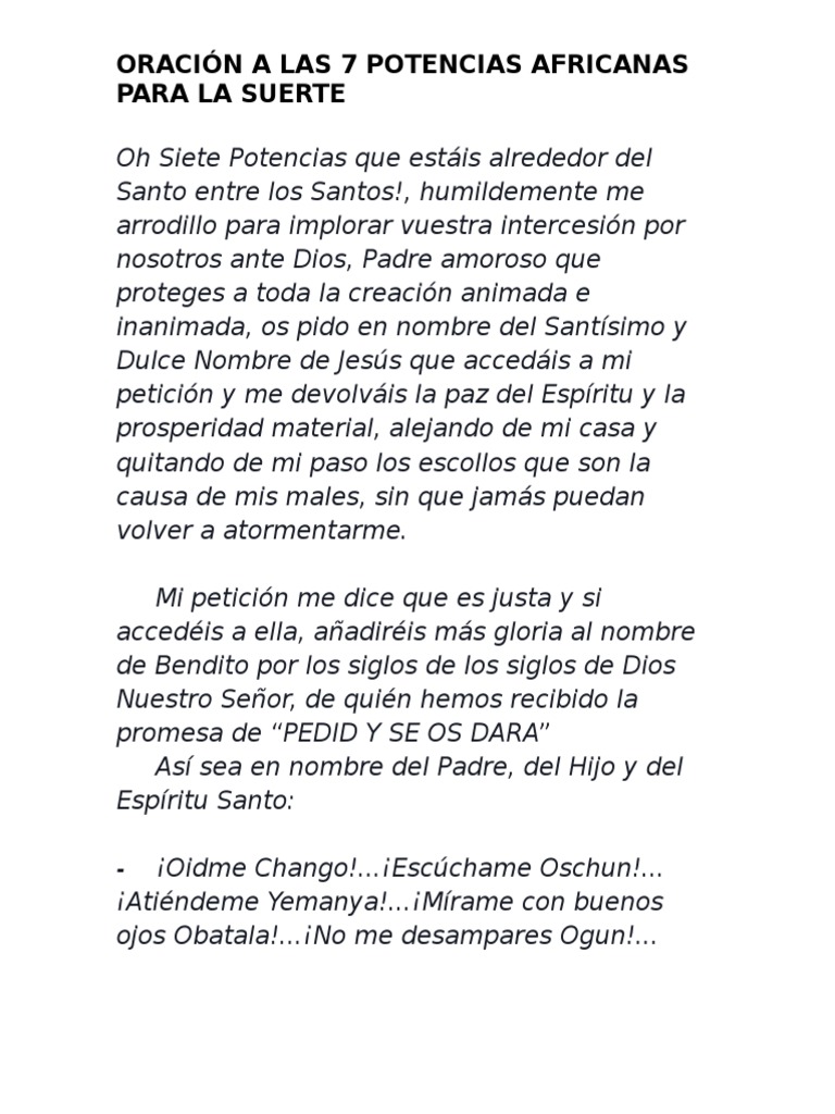 Oración a las 7 Potencias Africanas | PDF | Cocina, comidas y vino