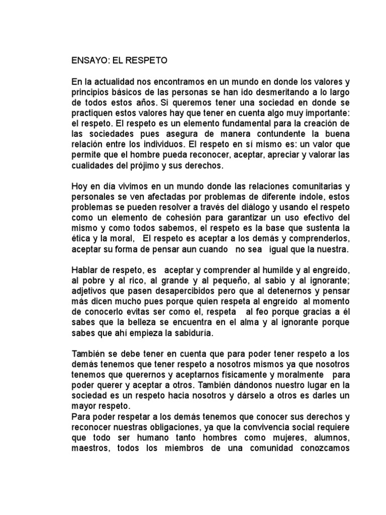 Ensayo sobre el valor del respeto | PDF | Tolerancia | Conceptos ...
