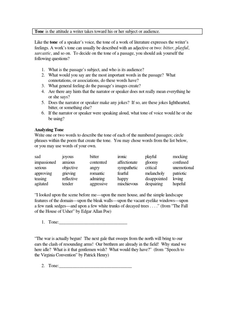 worksheet Tone Worksheets workbooks mood and tone worksheets free printable for worksheet