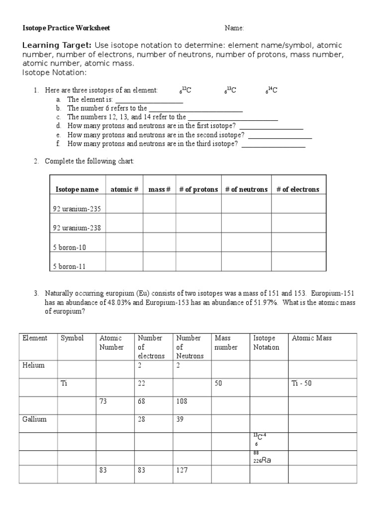 Isotope Notation Practice Worksheet | PDF | Teaching Methods & Materials