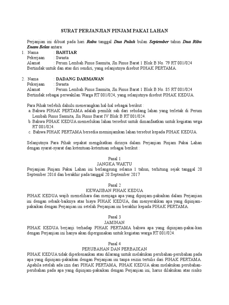 Surat Perjanjian Pinjam Pakai Lahan Surat Perjanjian Pinjam Pakai Sebidang TanahPerjanjian Pinjam PakaiPinjam Sebidang TanahSuratPerjanjianPinjamPakaiPinjamPakaiTanahSuratPinjamPakaiTanahS.
