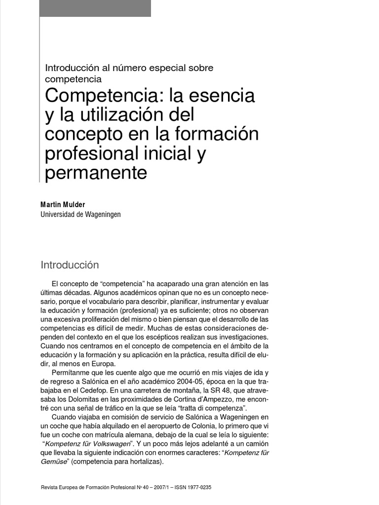 Competencia Esencia Utilizacion Concepto Formacion Incial 