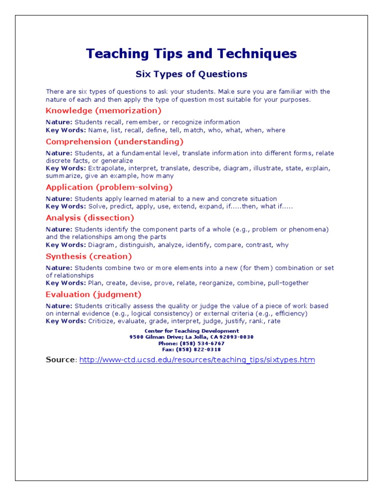 Six Types of Questions | PDF