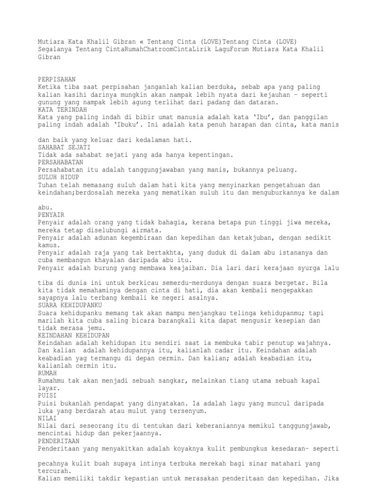 Mutiara Kata Khalil Gibran Tentang Cinta LOVE
