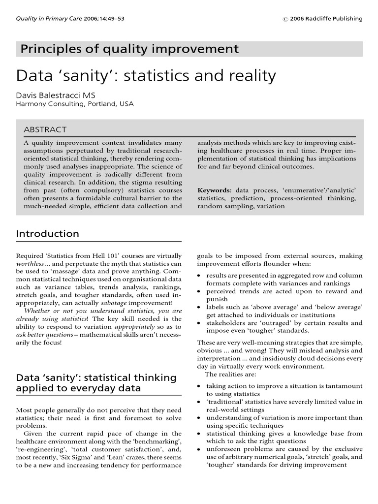 Understanding Statistical Thinking in Quality Improvement | PDF ...