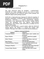 Program No. 1: Table1.1: Matlab Window