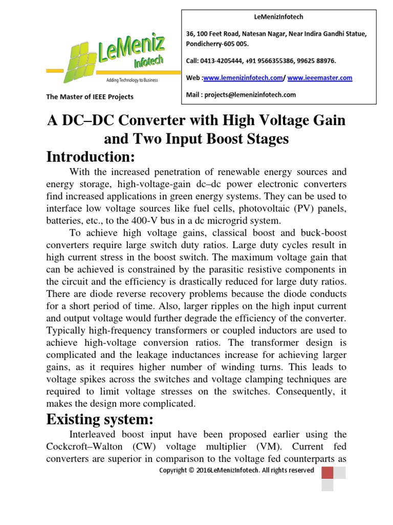 A DC-DC Converter With High Voltage Gain and Two Input Boost Stages PDF ...