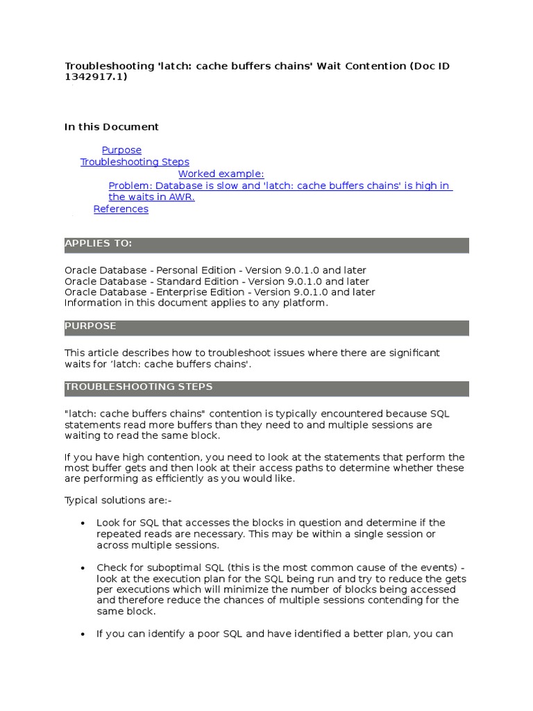 Troubleshooting 'Latch Cache Buffers Chains' Wait Contention PDF