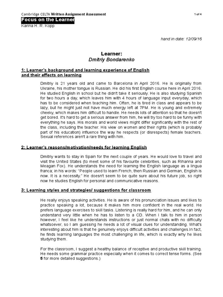 Focus on the learner essay image