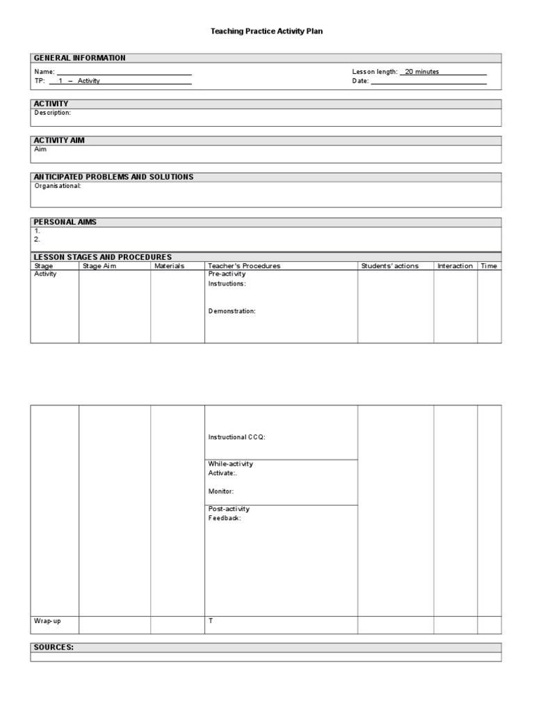 Teaching Practice Activity Plan: Name: TP: 1 - Activity Lesson Length ...