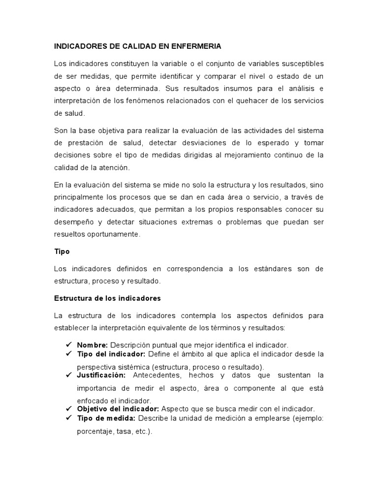 Indicadores de Calidad en Enfermeria | PDF | Hospital | Calidad (comercial)