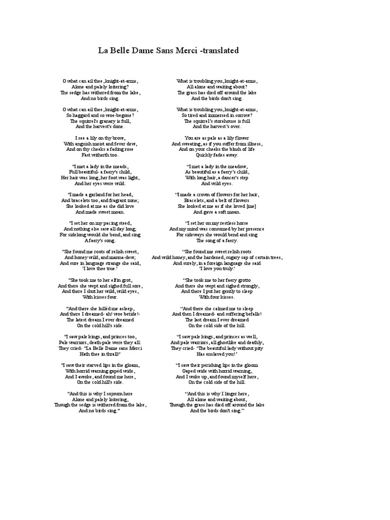 La Belle Dame Sans Merci Translation Nature