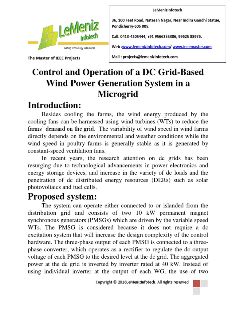 Control and Operation of A DC Grid-Based Wind Power Generation System ...