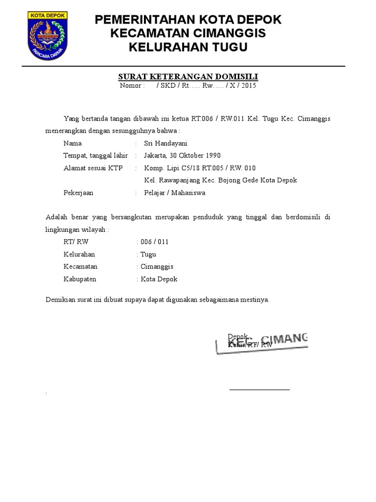 Surat Keterangan Domisili Depok