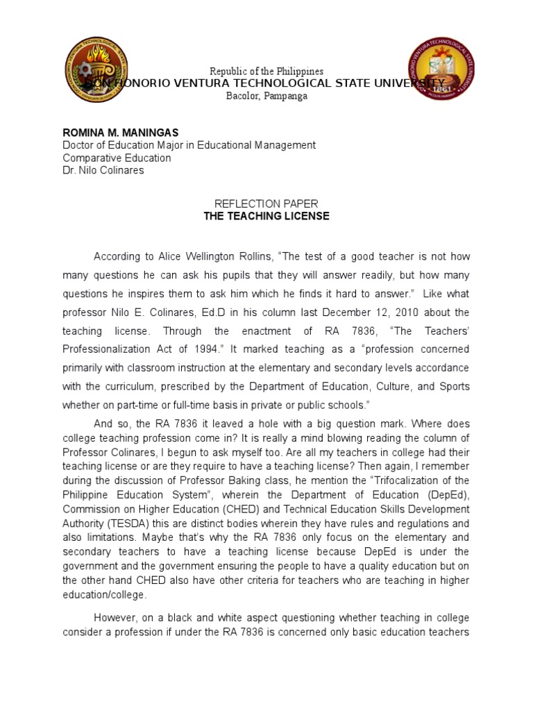 Reflection Paper 1 Pdf Teachers Sharing