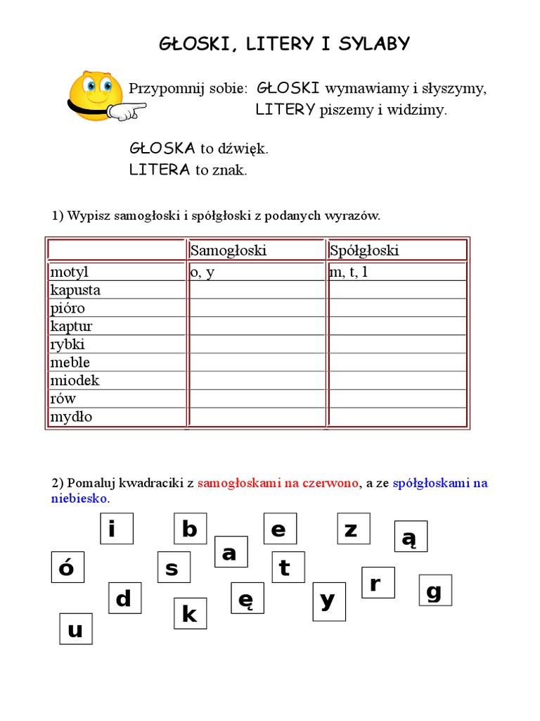 Głoska Litera Sylaba Sprawdzian Klasa 4 Pdf