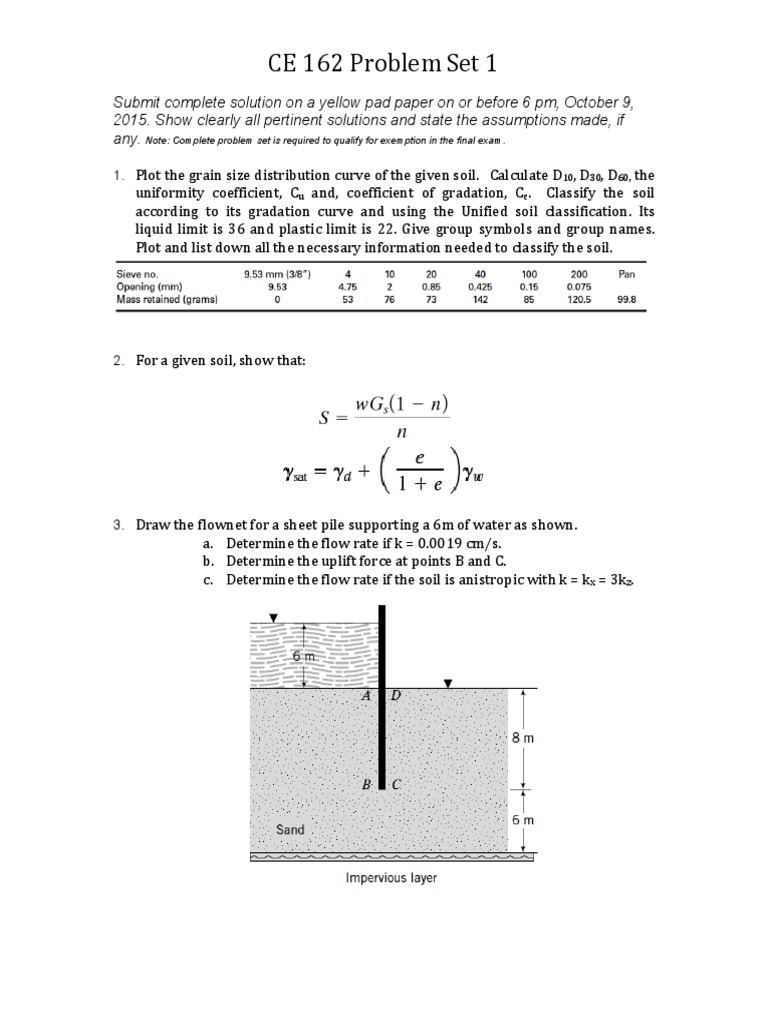 Geotechnical Engineering Problem Set 1 | PDF | Teaching Methods & Materials